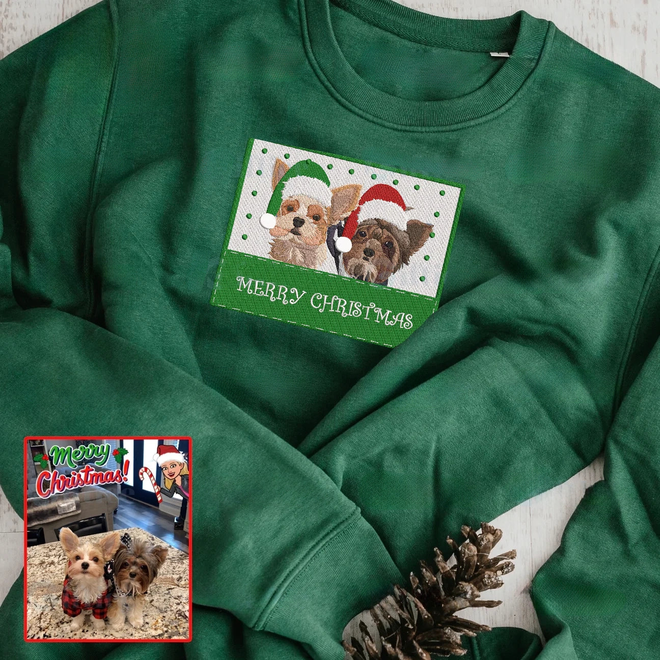 Personalized Embroidered Christmas Pet Dog Cat Frame Hoodie Sweatshirt T-Shirt