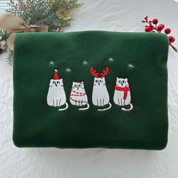 Christmas Ghost Cat Embroidered Sweatshirt