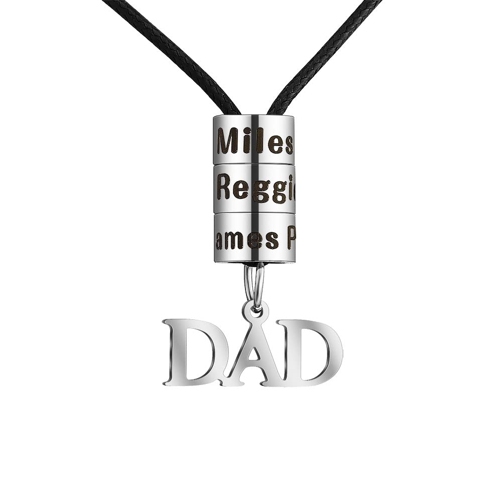 Personalized DAD's Necklace with Beads Engraved 3 Names