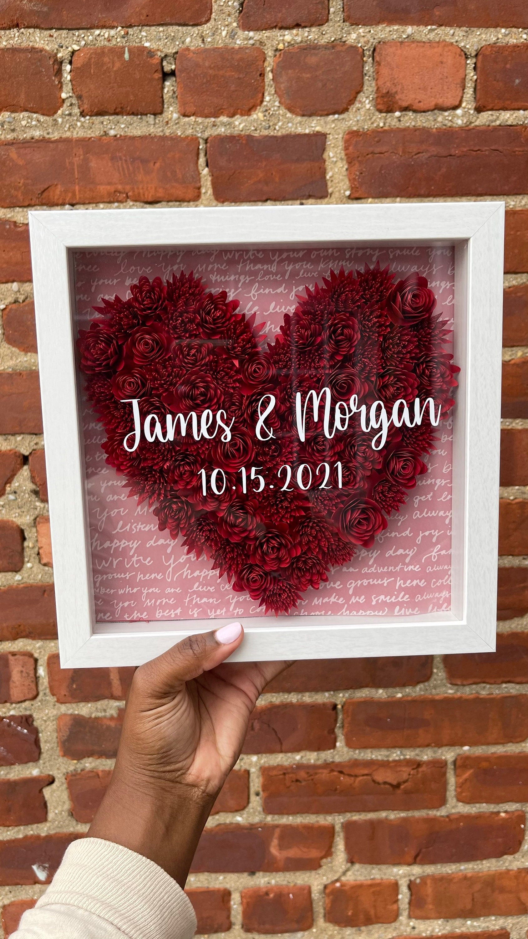 Personalized Dates & Names Heart Shape Purple Pink Red Bule Monochrome Roses Shadow Box for Valentine's Day