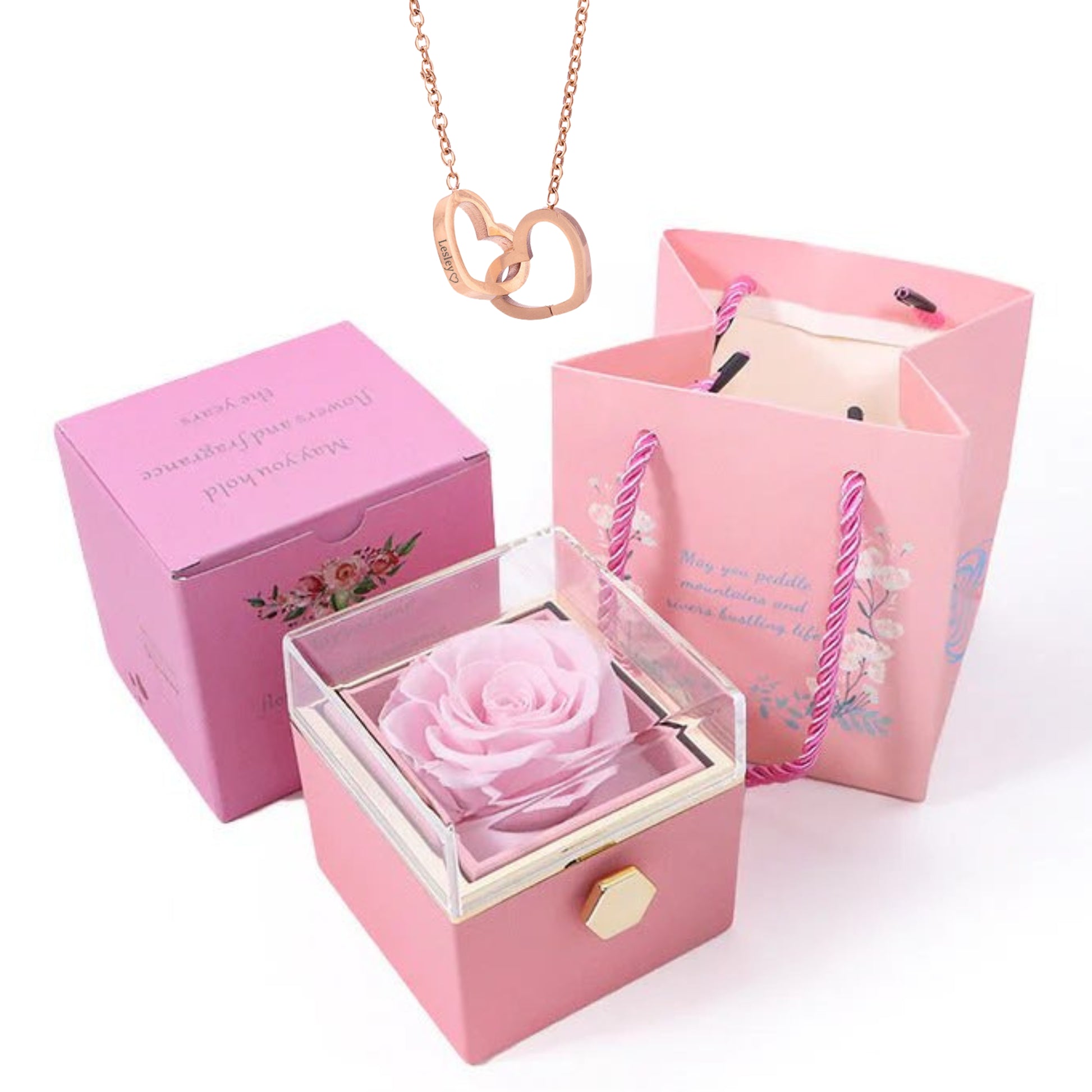 🔥Hot Sale🔥Eternal Rose Box - Engraved Necklace & Real Rose