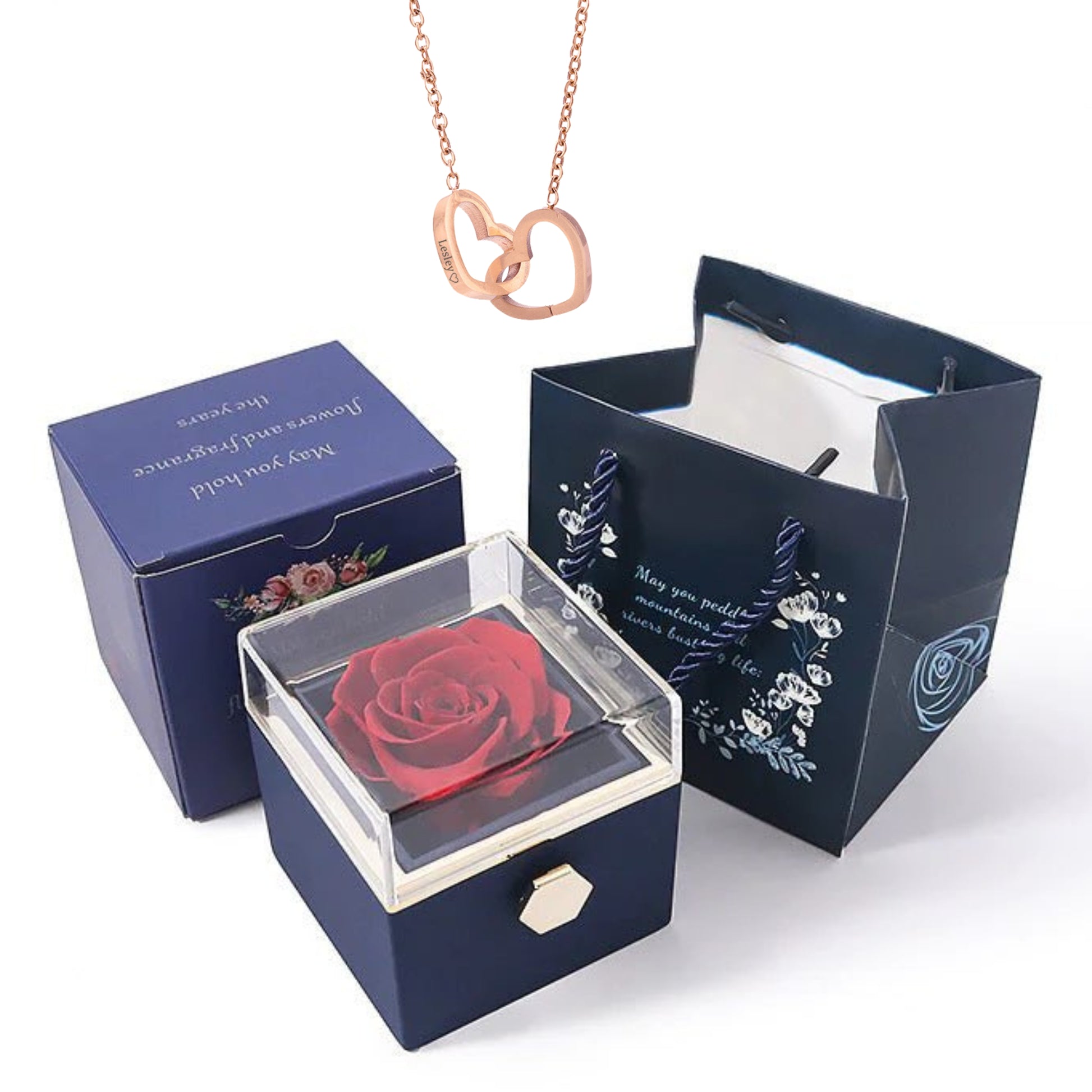 🔥Hot Sale🔥Eternal Rose Box - Engraved Necklace & Real Rose