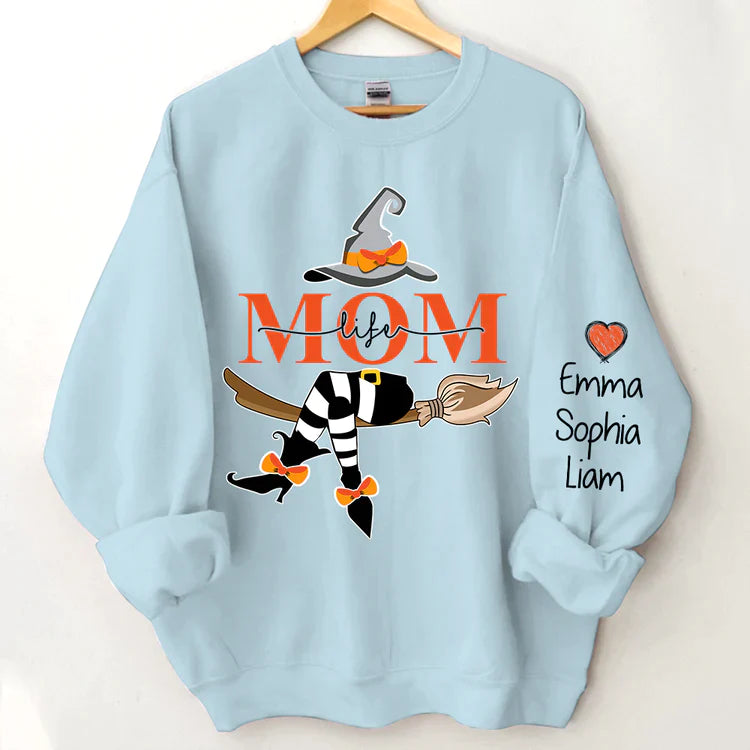 Personalized Mom Life Witch Sweatshirt, Mom And Kids Halloween Gift