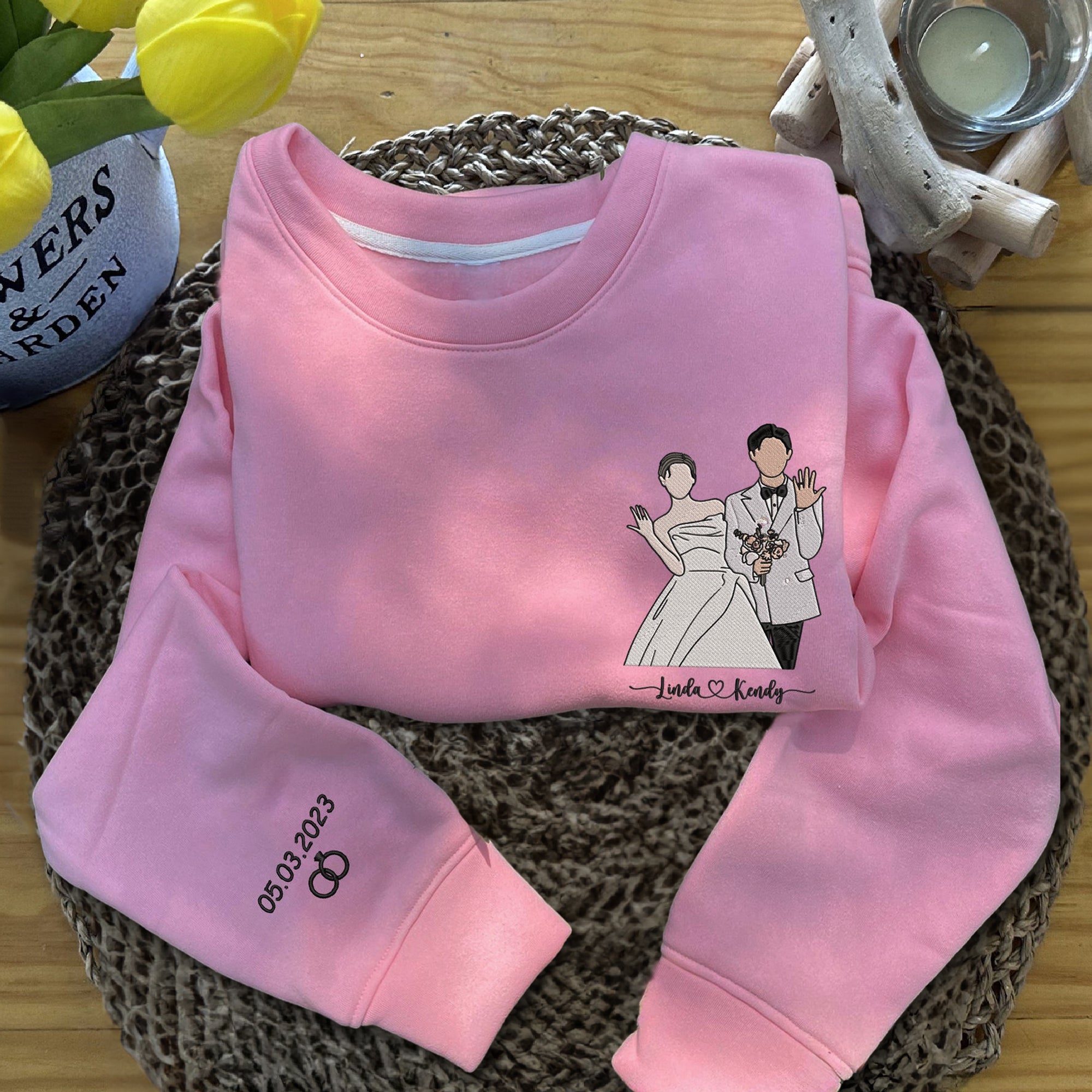 Personalized Couple Photo Embroidered Sweatshirt (Customized free)