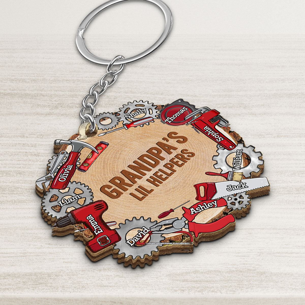 Dad Grandpa Lil Helpers Personalized Wooden Keychain