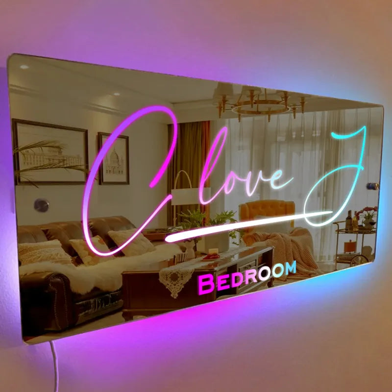 Personalized Name Mirror Sign Optional Templates Neon Sign With LED Lights Custom Text Multicolor Glow Wall Decor Gift for Family