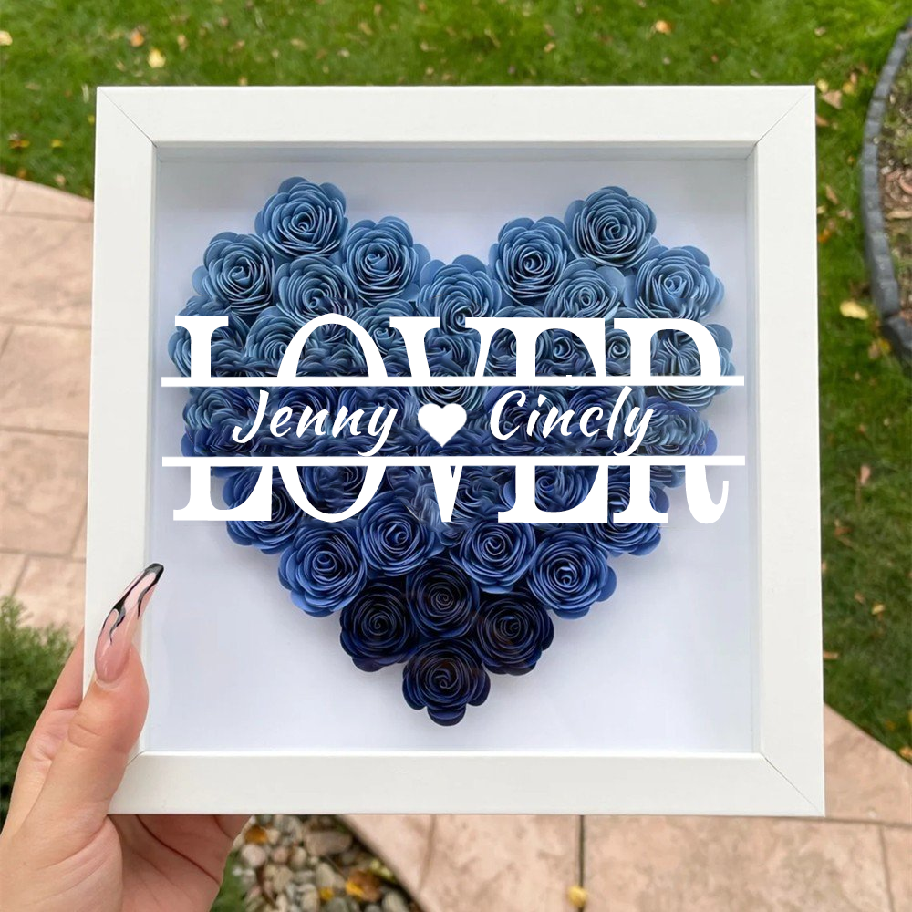 Heart Shaped Monogram Valentine's Day Gifts Flower Shadow Box