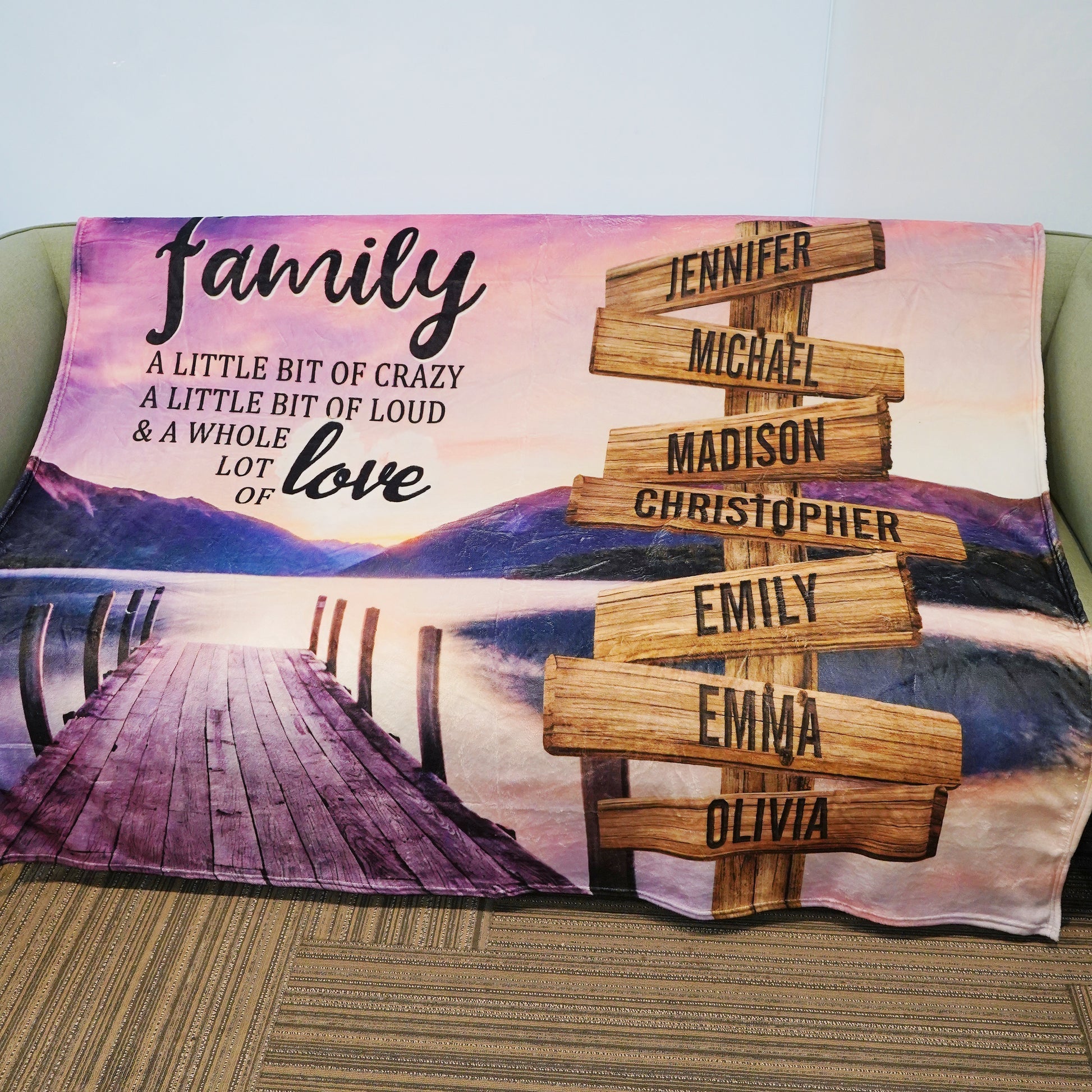 💖For Family Blanket👨‍👩‍👦‍👦River Pier Color A Little Whole Lot of Love Multi-Names Blanket