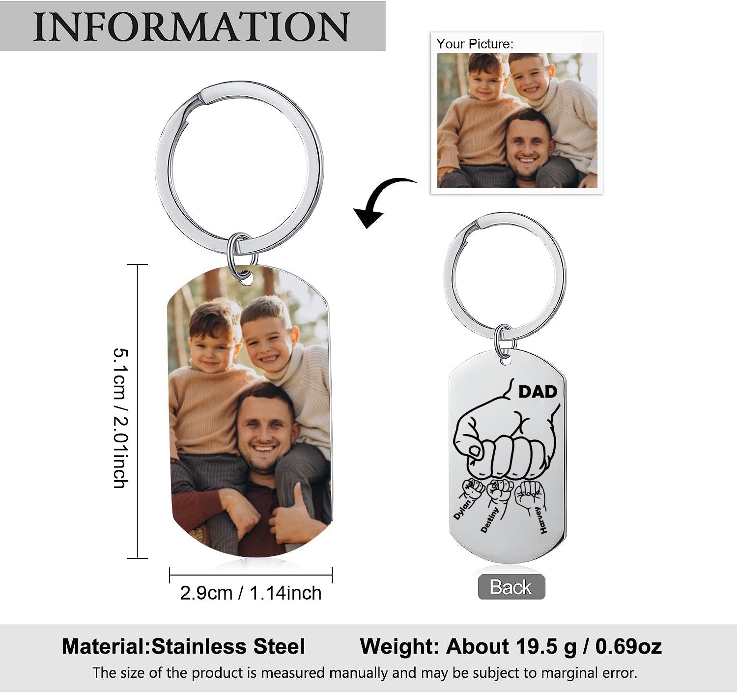 Dad Fist Bump Personalized Keychain Father's Day Gifts