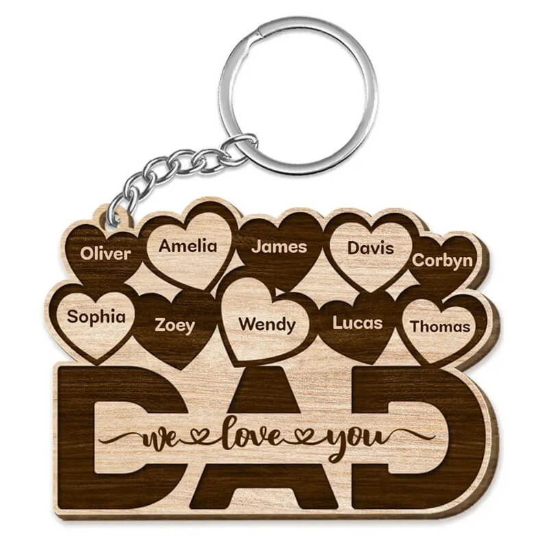 Personalized dad we love you heart wooden keychain