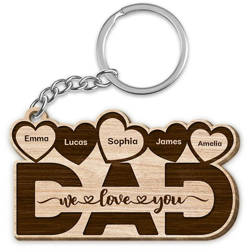 Personalized dad we love you heart wooden keychain