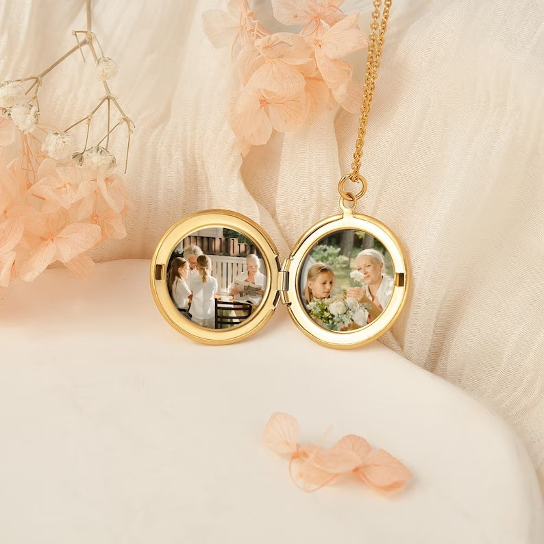 Christmas Gifts Birth Flower Photo Necklace