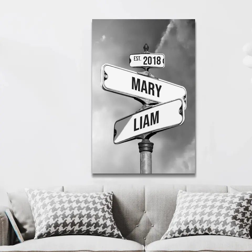 Personalized Canvas "Vintage Street Sign for couples"