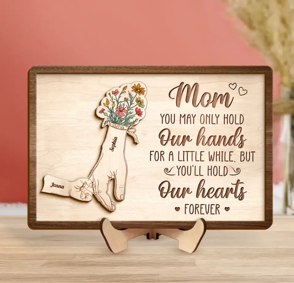 Custom Personalized Mom Custom 2 Layered Wooden Art - Upto 10 Kids - Gift Idea For Mother's Day - You'll Hold Our Hearts Forever