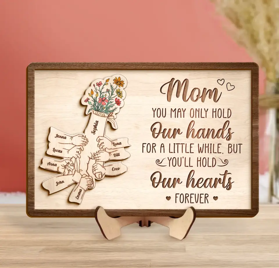 Custom Personalized Mom Custom 2 Layered Wooden Art - Upto 10 Kids - Gift Idea For Mother's Day - You'll Hold Our Hearts Forever