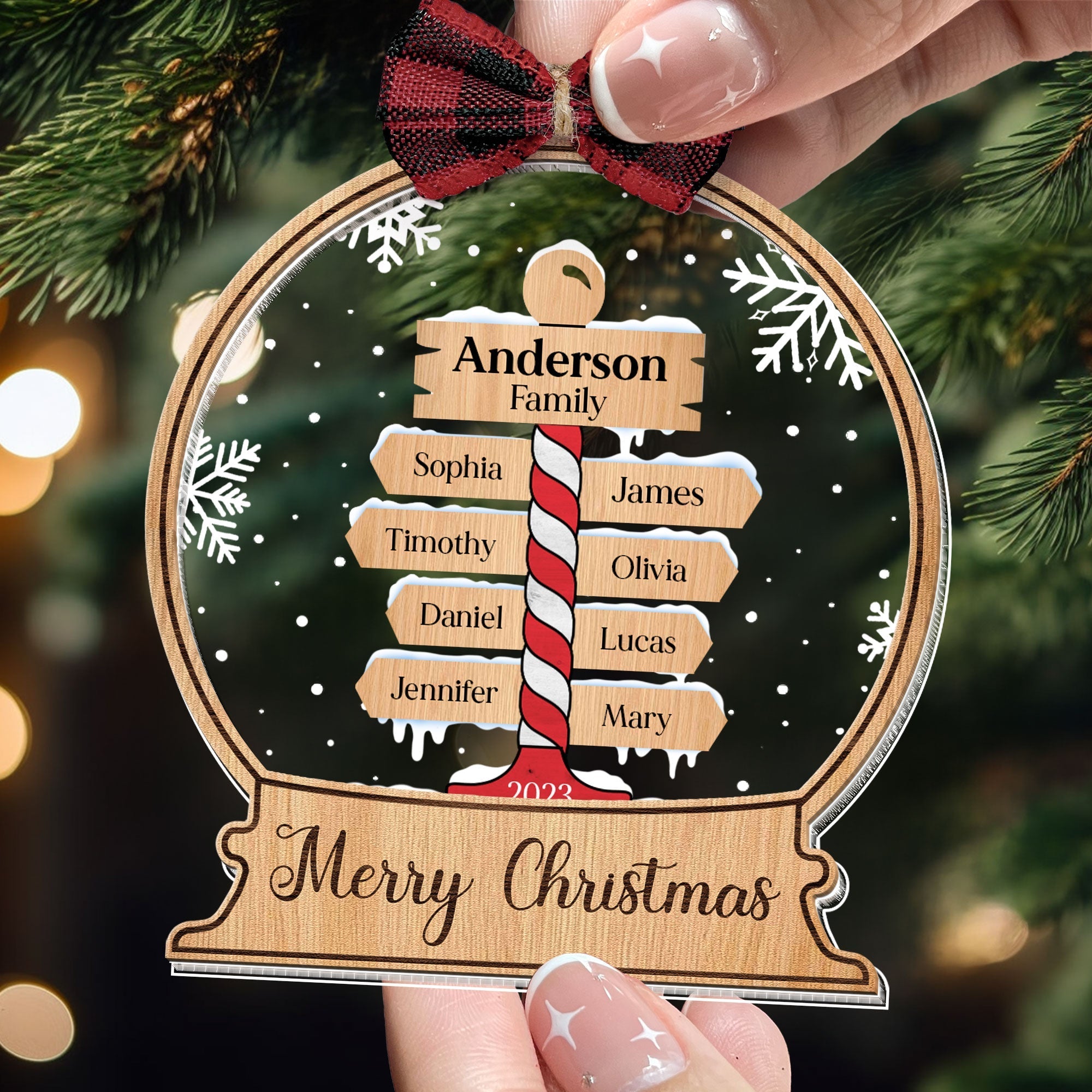 Merry Christmas - Personalized Wood And Acrylic Ornament With Bow