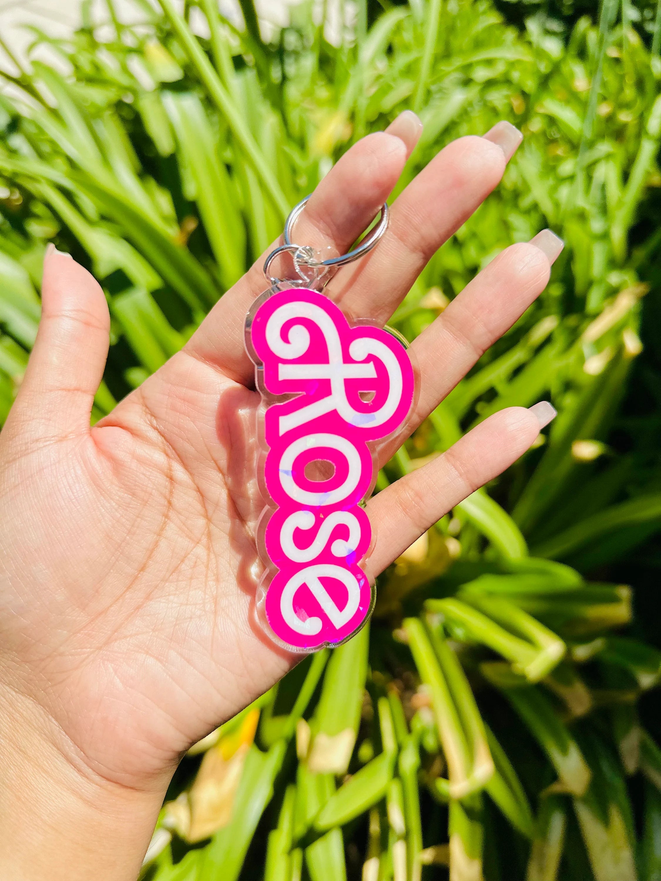 Custom Pink Name Acrylic Keychain, Let's go Party, Custom Name Keychain