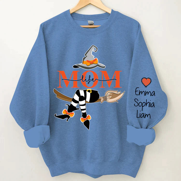 Personalized Mom Life Witch Sweatshirt, Mom And Kids Halloween Gift