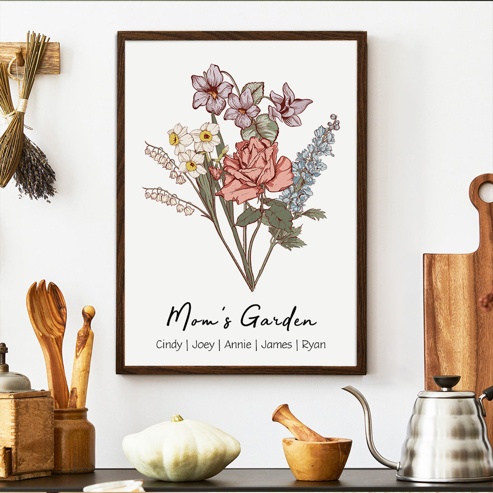 Mom's Garden is Her Children, Personalized Family Birth Flower Bouquet Frame