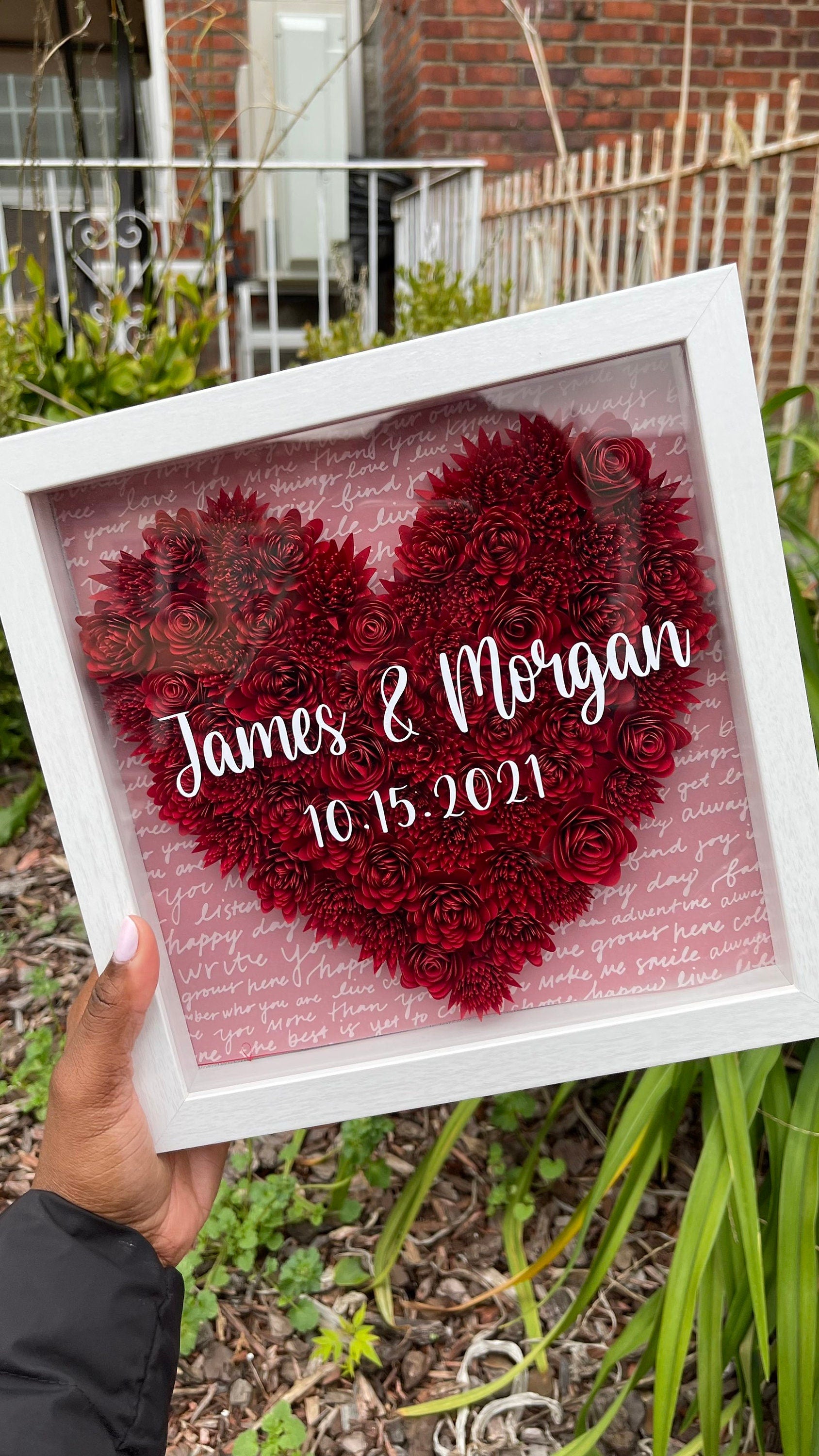 Personalized Dates & Names Heart Shape Purple Pink Red Bule Monochrome Roses Shadow Box for Valentine's Day