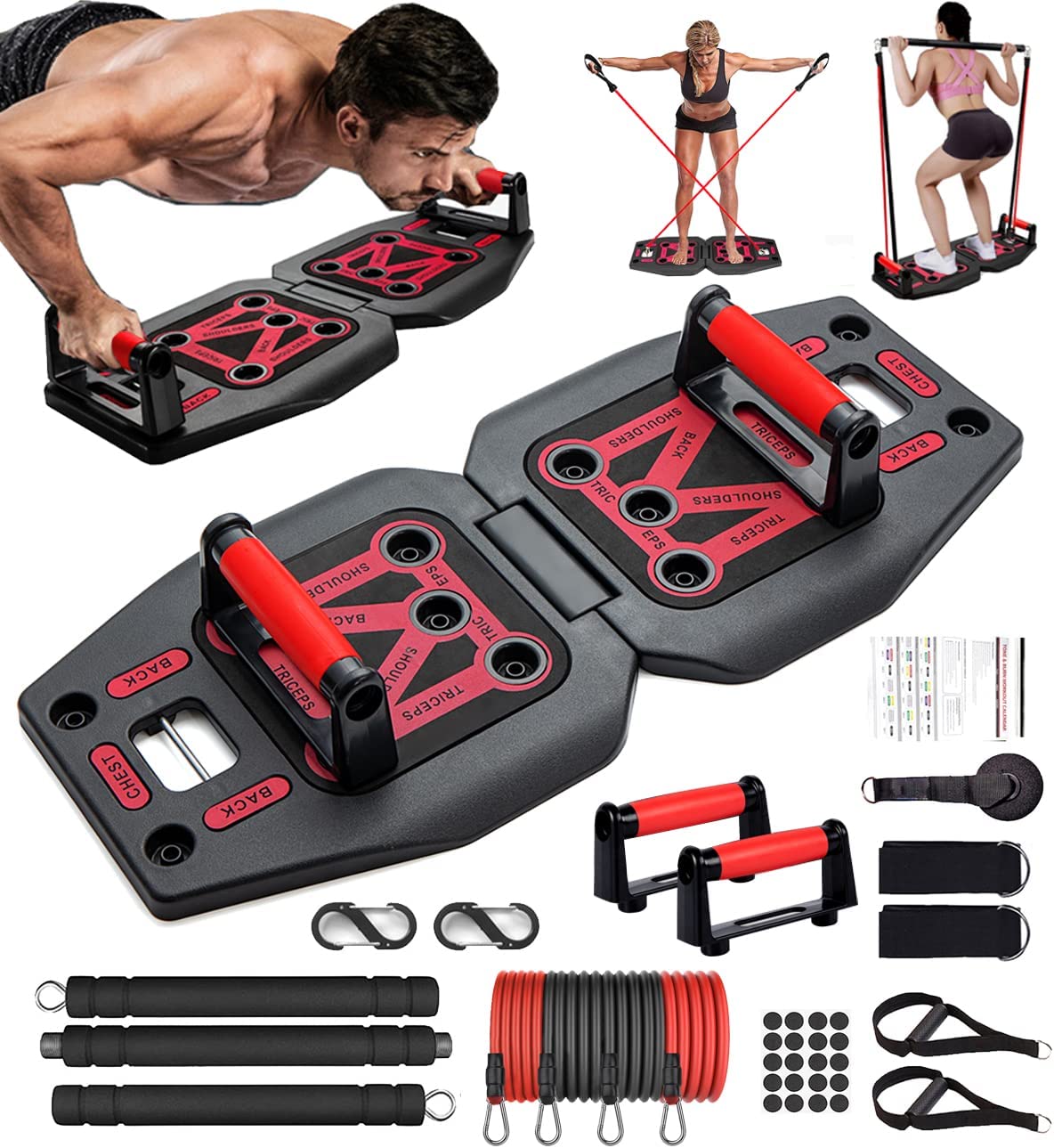 Portable home gym equipment - 17 fitness accessories 9 in 1 push-up plate set