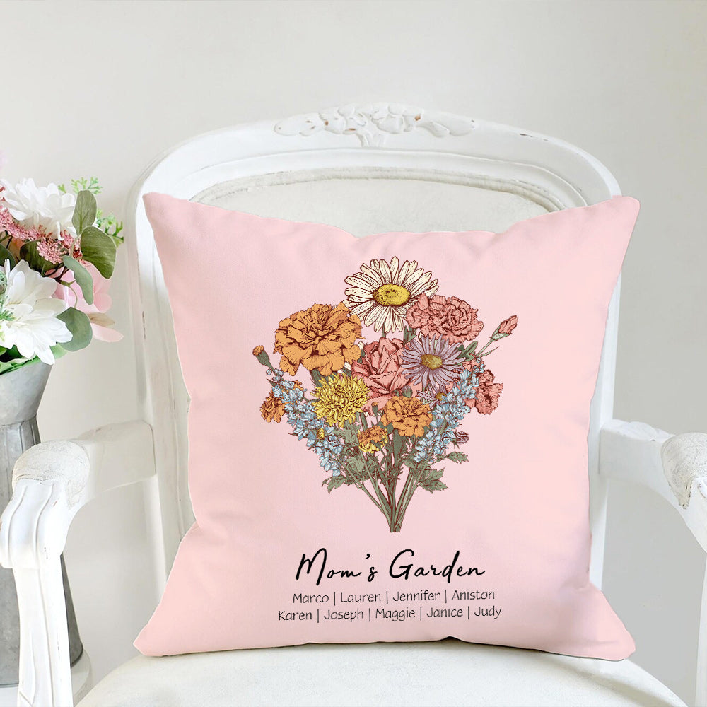 Birth Flower Bouquet Customized Pillow Cushion