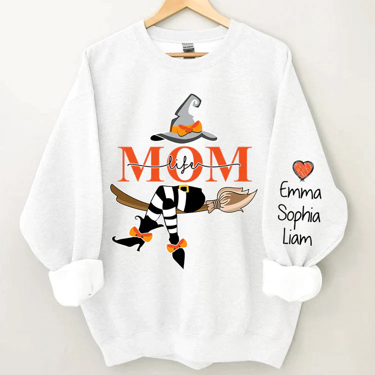 Personalized Mom Life Witch Sweatshirt, Mom And Kids Halloween Gift