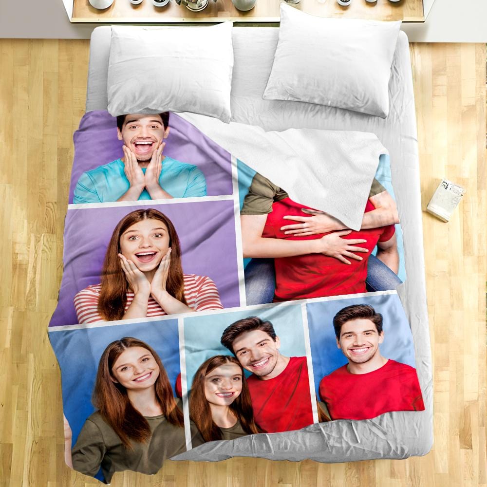 Personalized Photo Collage Blanket Soft Flannel Valentine's Gift