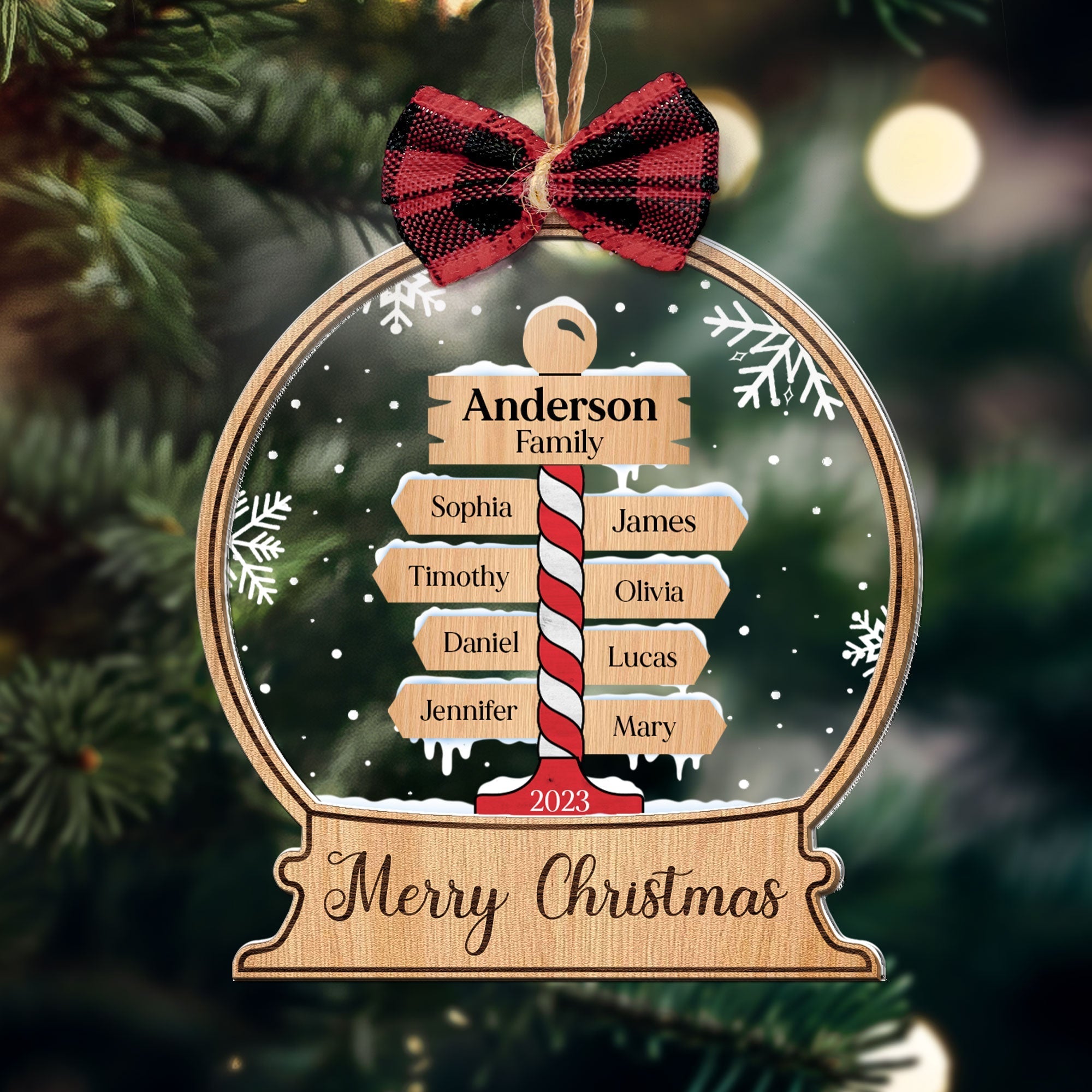 Merry Christmas - Personalized Wood And Acrylic Ornament With Bow