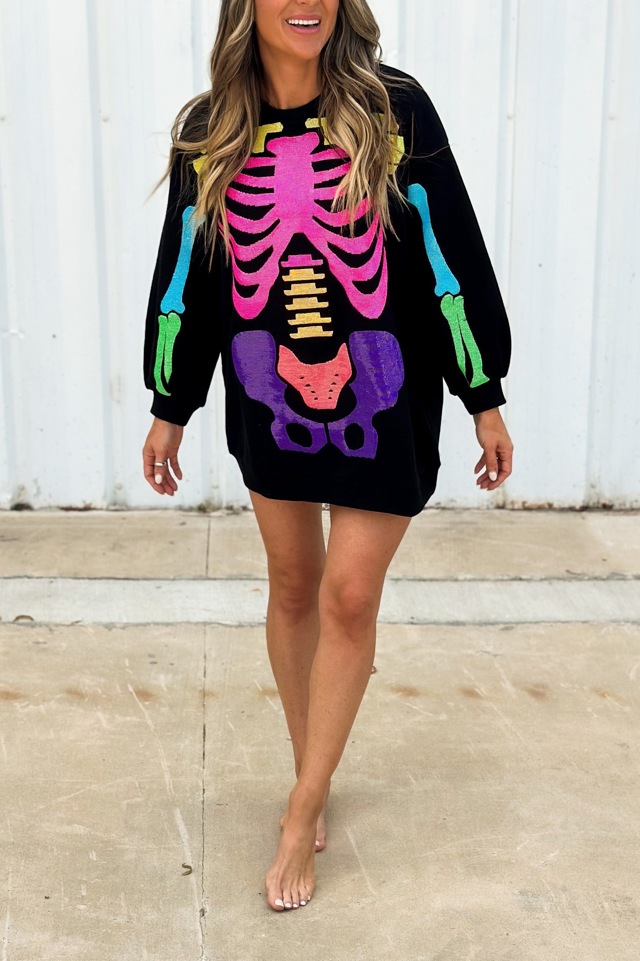 Rainbow Skeleton Sweatshirt Dress