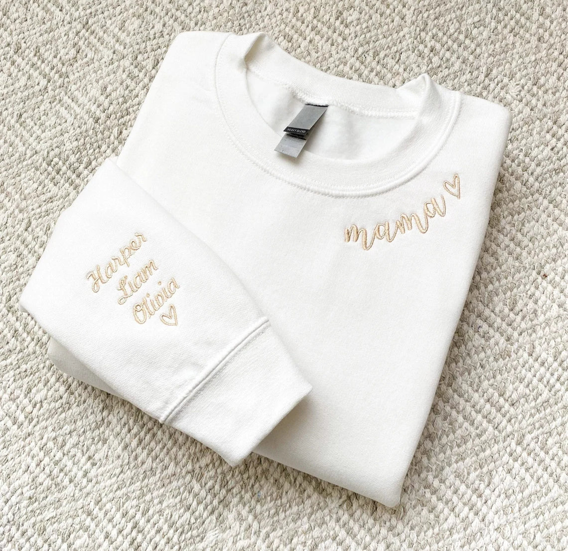 💖Custom Mama Embroidered Sweatshirt with Kids Names sleeve for Mom Mother's Day Birthday Gifts