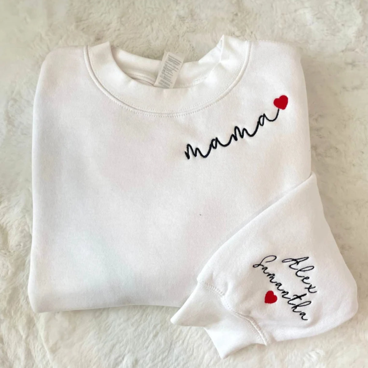 💖Custom Mama Embroidered Sweatshirt with Kids Names sleeve for Mom Mother's Day Birthday Gifts