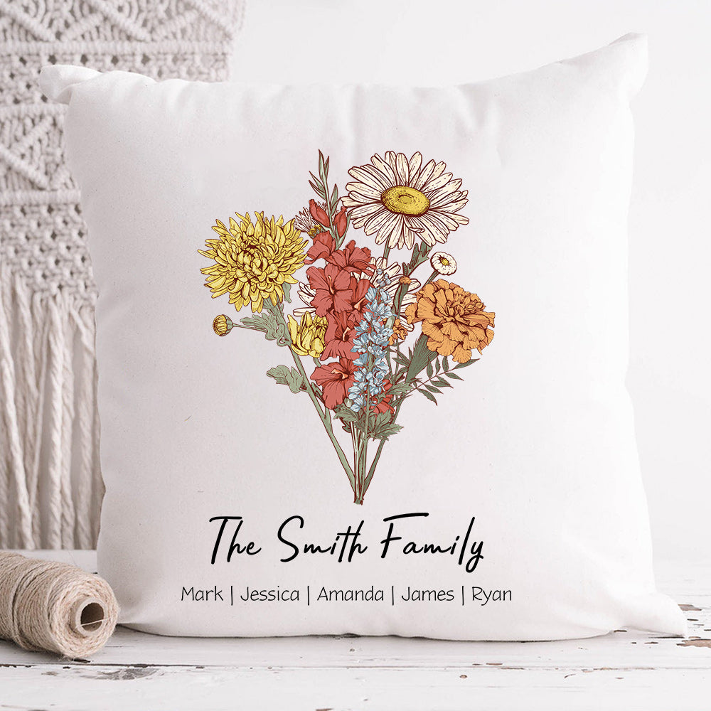 Birth Flower Bouquet Customized Pillow Cushion