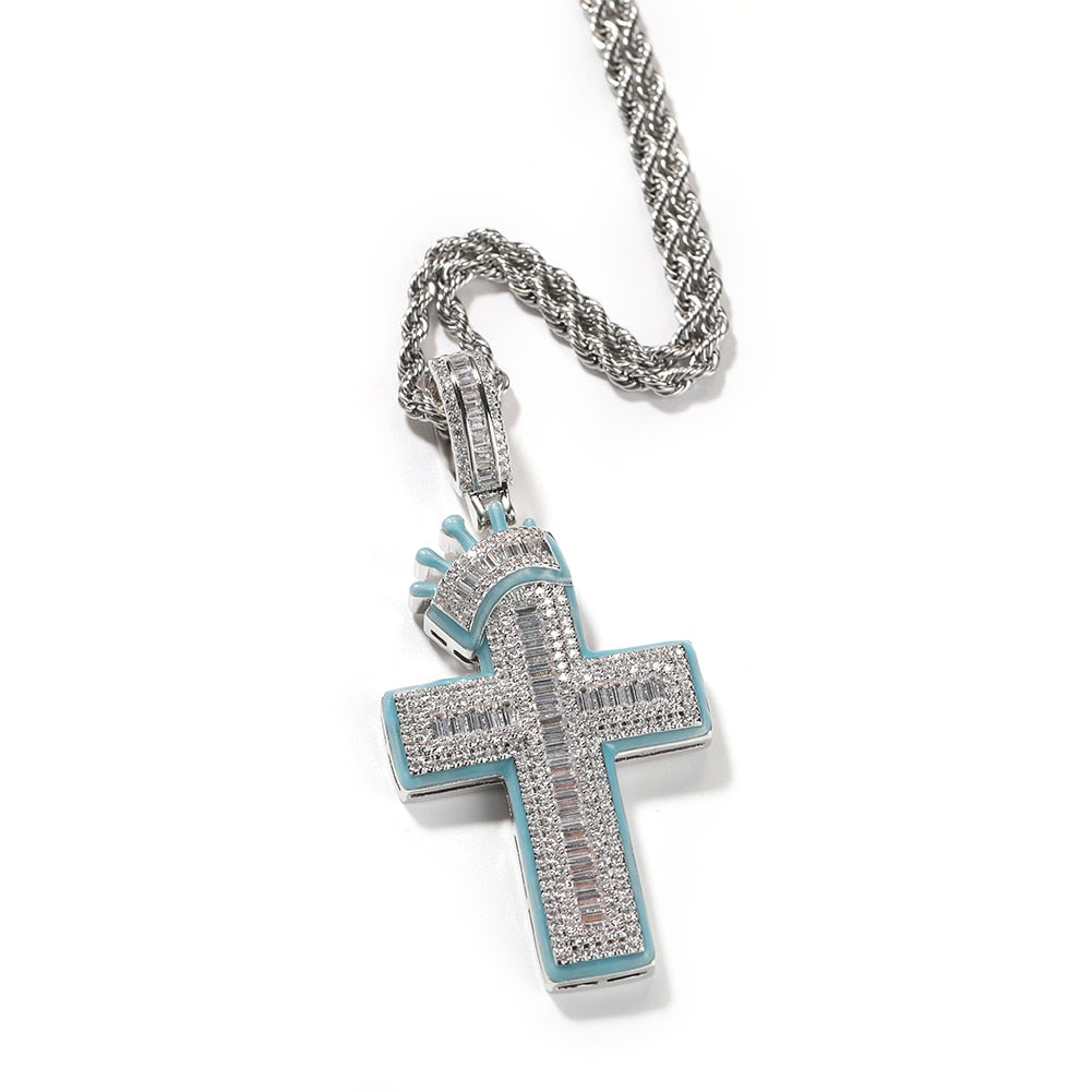 Glow in the Dark Baguette Crown Cross Pendant