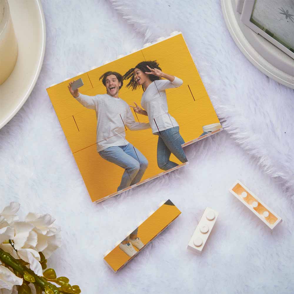 Personalized Building Block Puzzle Square Brick Photo & Text Frame