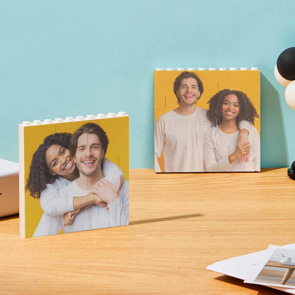 Personalized Building Block Puzzle Square Brick Photo & Text Frame