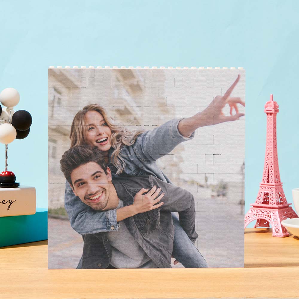 Personalized Building Block Puzzle Square Brick Photo & Text Frame