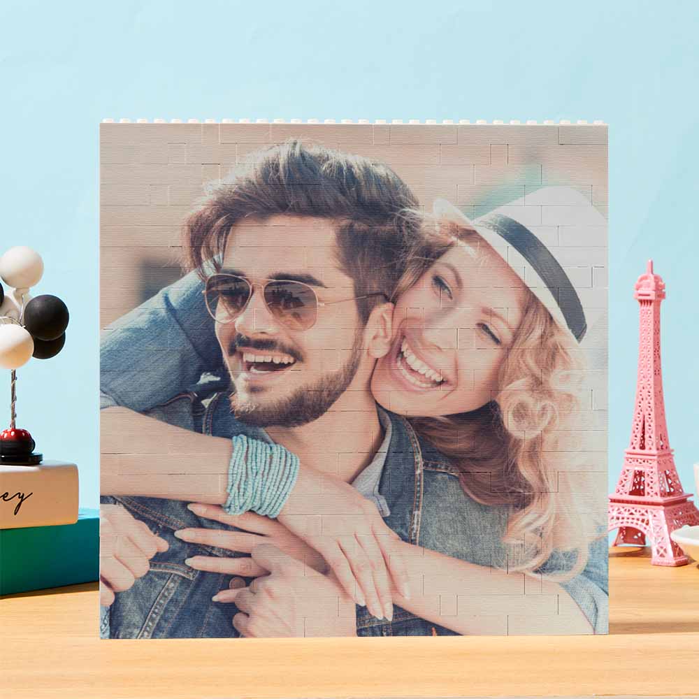 Personalized Building Block Puzzle Square Brick Photo & Text Frame