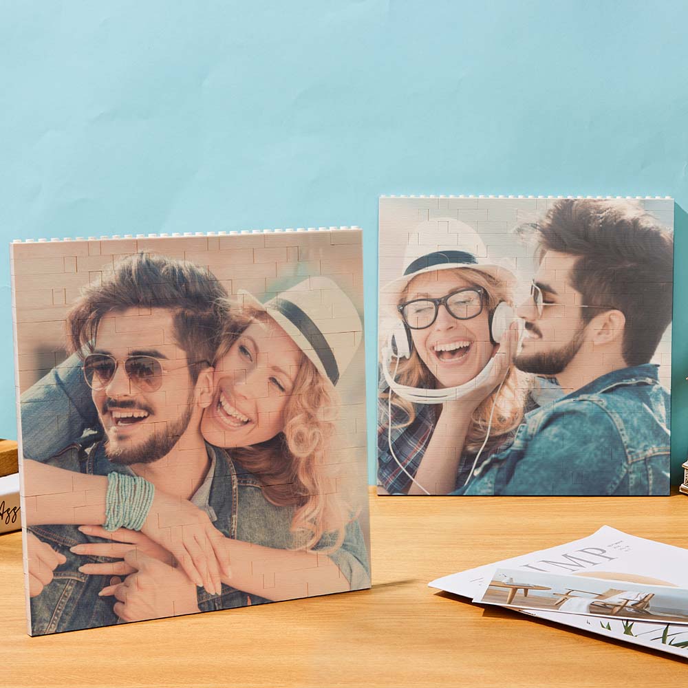 Personalized Building Block Puzzle Square Brick Photo & Text Frame