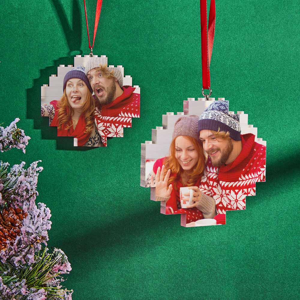 Christmas Ornament Custom Round Single Sided Photo Brick Personalized Building Block Puzzle