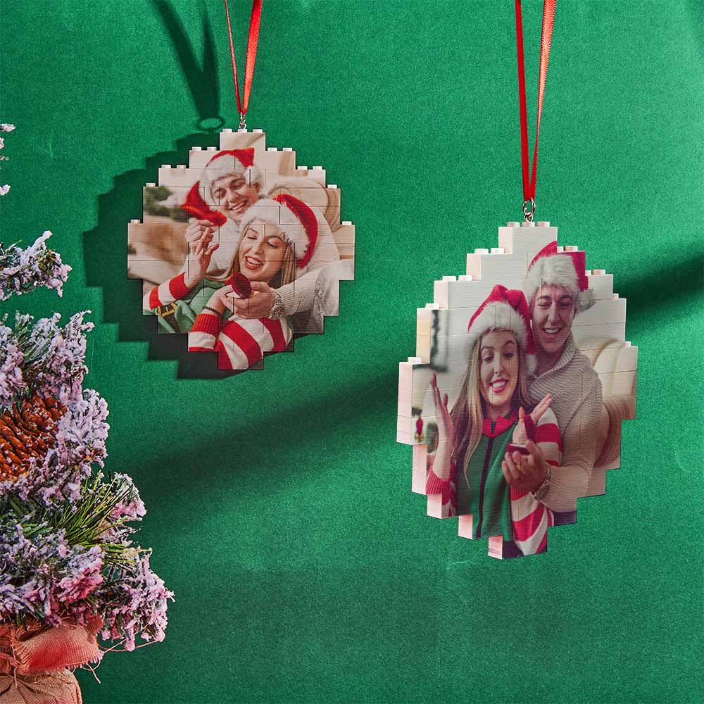 Christmas Ornament Custom Round Single Sided Photo Brick Personalized Building Block Puzzle