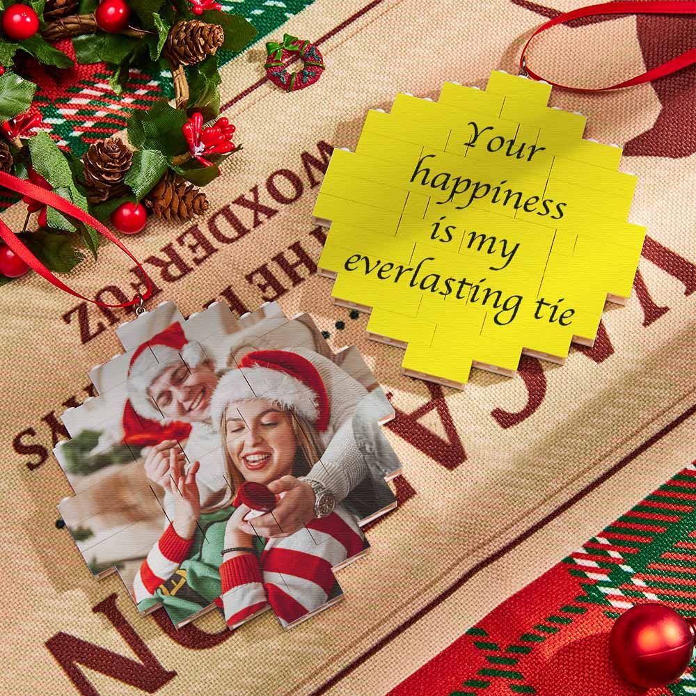 Christmas Ornament Custom Round Single Sided Photo Brick Personalized Building Block Puzzle