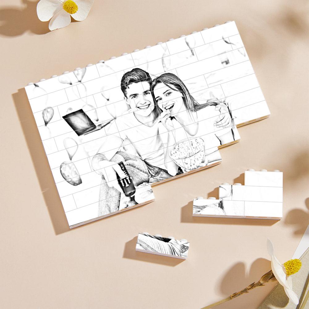 Custom Photo Engraved Effect Building Block Puzzle For Lovers White And Black Color Perfect For Valentine's Day