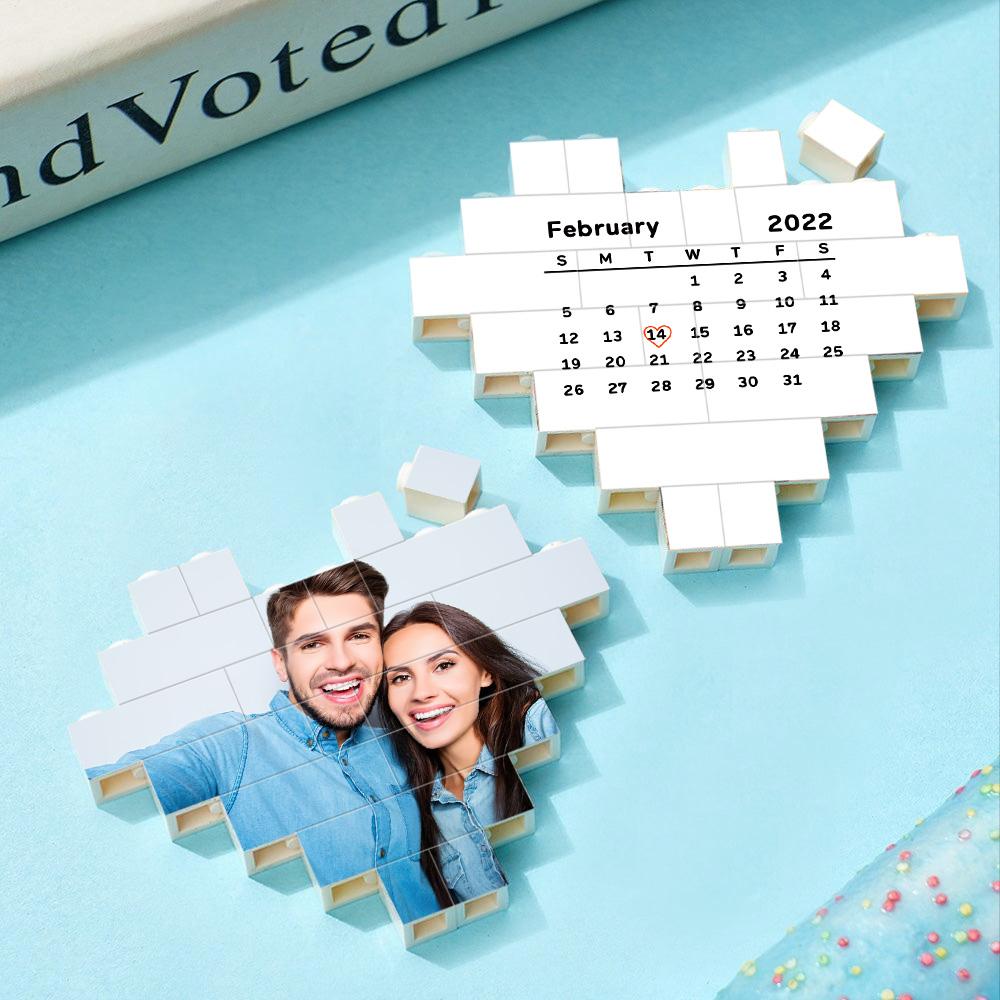 Custom Building Block Puzzle Personalized Heart Shaped Photo & Special Date Brick Gift for Couples