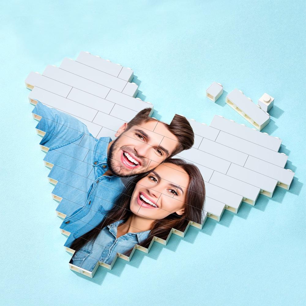 Custom Building Block Puzzle Personalized Heart Shaped Photo & Special Date Brick Gift for Couples