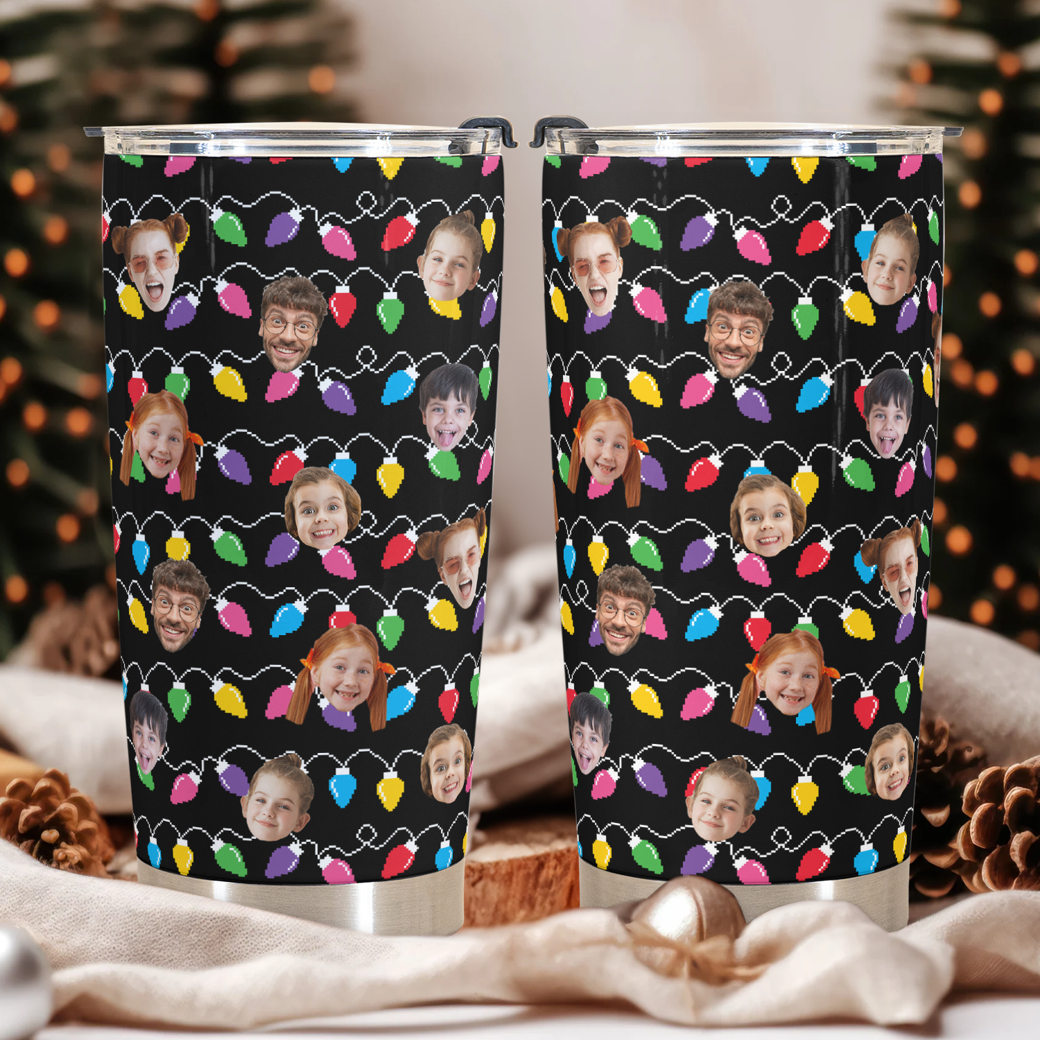 Custom Face Family Funny Christmas Led Lights - Personalized Photo Tumbler Cup