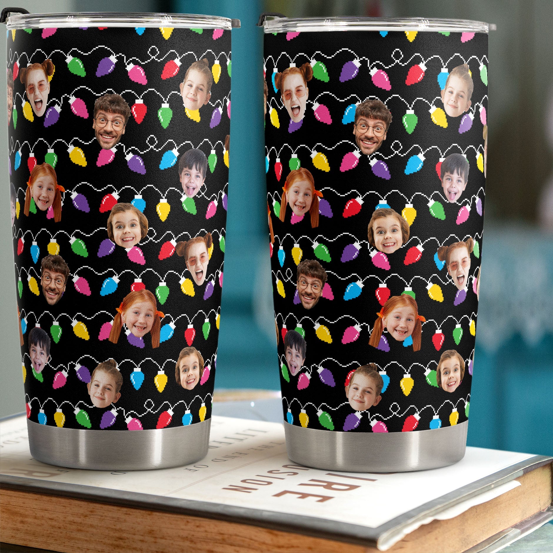 Custom Face Family Funny Christmas Led Lights - Personalized Photo Tumbler Cup