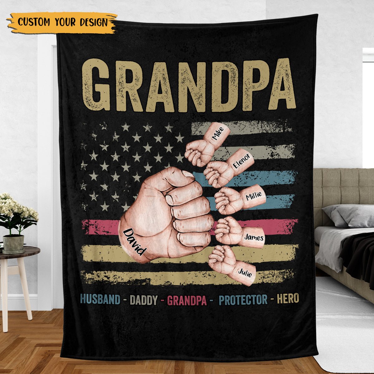 💖For Dad Blanket👨Dad/Grandpa Fist Bump - Personalized Blanket - Best Gift For Dad