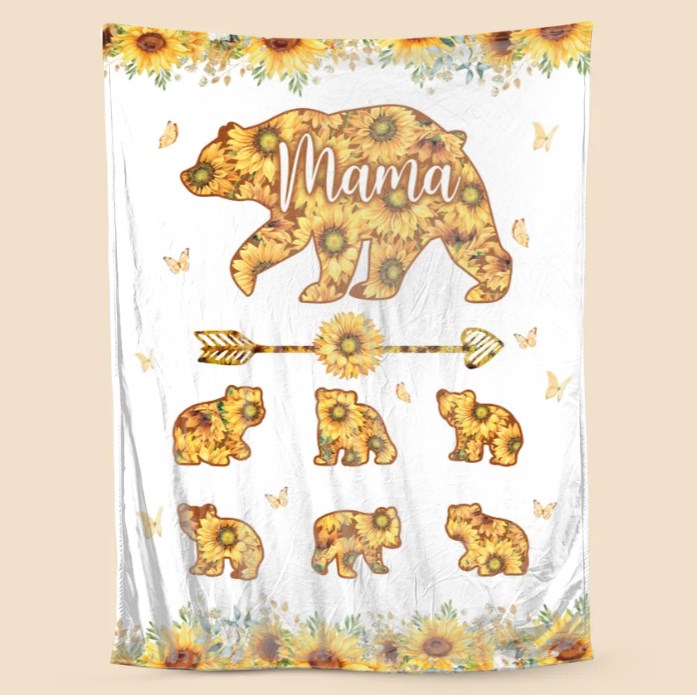 💖For Mom Blanket👩Mama Bear Sunflower - Personalized Blanket - Best Gift For Mother