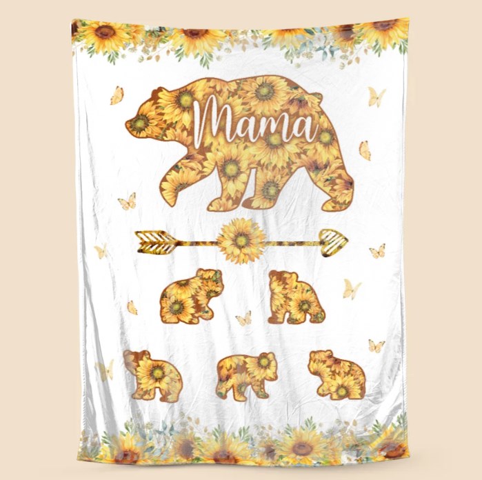 💖For Mom Blanket👩Mama Bear Sunflower - Personalized Blanket - Best Gift For Mother